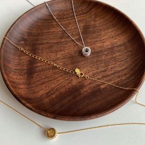 Dylam Trendy in Stock 18K Gold Plated <b>Post</b> Diamond <b>Round</b> Solitaire Pendant Halo Necklace 5A CZ Zirconia Necklace for Women - Product Image 3