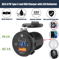 Panneau de commande marin 3 interrupteurs 12V avec LED bleue, USB PD QC3.0, interrupteur à bascule marche/arrêt et voltmètre numérique pour bateau, camping-car, camion