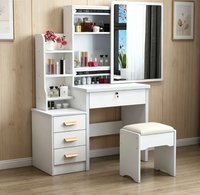 Coiffeuse moderne blanche à LED avec miroir, armoire de rangement, tiroirs et tabouret – Ensemble de meubles de chambre à coucher