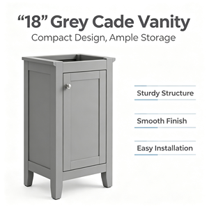 18 Inch Grey Wood <b>Bathroom</b> Vanity Rectangular Contemporary Design Painted Finish Ample Storage Easy Installation <b>Mirror</b> Included - Product Image 1