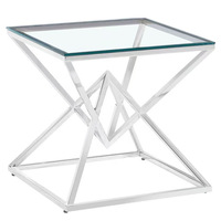 Table basse moderne simple en acier inoxydable avec plateau en verre plaqué or, luxe léger, salon, petit appartement, table d'angle de canapé