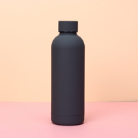 Botol minum termos stainless steel 304 berdinding ganda vakum, silinder, warna abu-abu, sentuhan lembut seperti karet, MOQ rendah 500ml