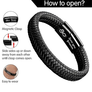 Magnetic Stainless Steel <b>Leather</b> <b>Bracelet</b> Handmade Woven Heart Engraved Men's Gift Jewelry - Product Image 3