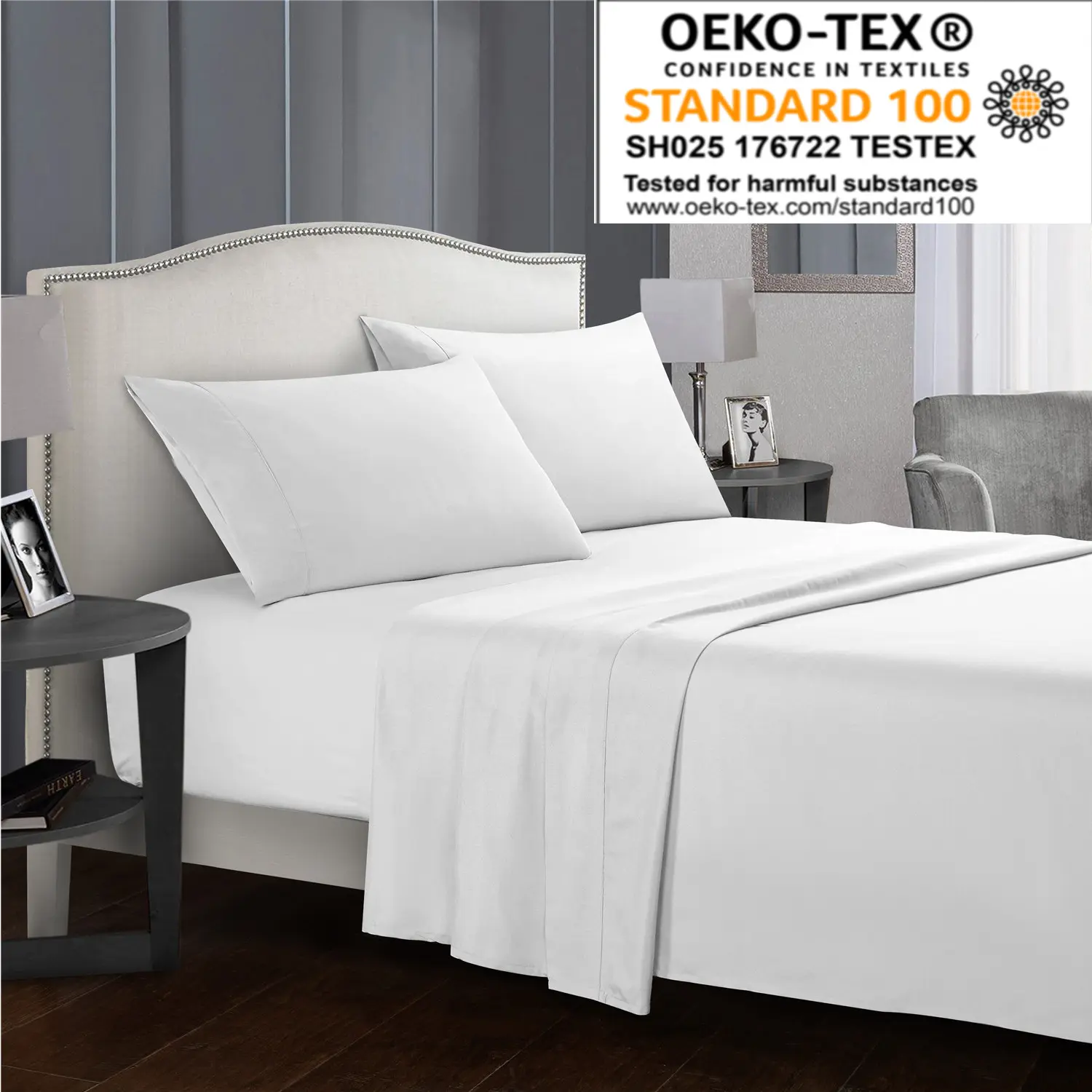 100% 폴리 에스터 도매 OEKO-TEX 표준 100 장착 침대 시트 솔리드 4 Pcs 침구 세트