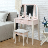 Table de maquillage en bois massif avec chaise pour enfants Coiffeuse avec miroir