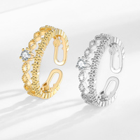 Bague tendance à double bande avec fleur et torsion en CZ, plaquée or/argent, ajustable, pour femme, pour les fêtes et le quotidien, bijoux pour femme