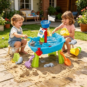 Tavolo da Gioco Estivo per Bambini a Tema Nave Pirata con Cannone ad Acqua, Ruota Girevole, 2 Secchielli e 2 Pale per Giochi all'Aperto - Product Image 1