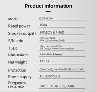 OBT-6154 Nouvelle Arrivée Professionnel 150 Watt Studio Master Audio pa Amplificateur de Tension