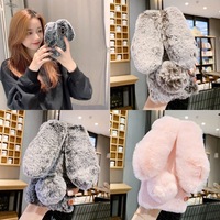 Coque de téléphone en peluche lapin pour iPhone 17 15 Pro Max, mignonne, en fourrure d'hiver, avec oreilles de lapin, pour iPhone 16 Pro Max, coque arrière