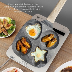 Poêle à frire moderne antiadhésive en aluminium, carrée, à 4 trous en étoile, avec poignée en bois, capacité 1L, compatible induction, passe au four, écologique - Product Image 1
