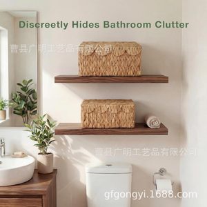 Woven <b>Storage</b> <b>Basket</b> With Lid Rectangle Handmade Clothing Organizer Home Desktop Entryway <b>Storage</b> Box - Product Image 3