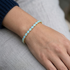 Elegante Bracciale di Lusso Placcato Oro in <span class=keywords><strong>Argento</strong></span> <span class=keywords><strong>925</strong></span> con Opale Taglio Ovale, Accessorio con Gemma di Opale per Donne, Regalo di Nozze - Product Image 2