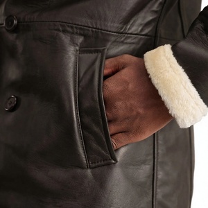 Manteau d'hiver long pour homme en cuir véritable, écologique, respirant, imperméable, col mandarin, double boutonnage, rembourré 320g, boutonné - Product Image 5