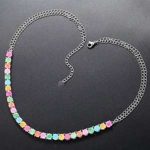 <span class=keywords><strong>Collier</strong></span> Jinyuan tendance pour <span class=keywords><strong>femme</strong></span>, micro-incrusté de zircons colorés, chaîne en bambou, style sportif, avec griffes arc-en-ciel et petits points incrustés - Product Image 3