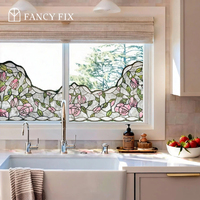 FANCYFIX Film de Fenêtre Statique 3D Rose de la Couronne, Échantillon Gratuit 100x45cm, Film Décoratif en PVC pour Appartement