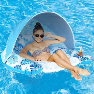 Hot <b>Sale</b> Inflatable Pool Lounger Chair Floats with <b>Canopy</b> Swimming Pool Party Toy Air Mattress High Visibility Swimming Rings - Product Image 1