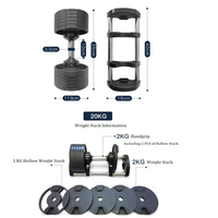 Ensemble d'haltères réglables multi-niveaux, haltères de fitness en acier à réglage rapide en 1 seconde pour une utilisation en intérieur, 16 kg-45 kg