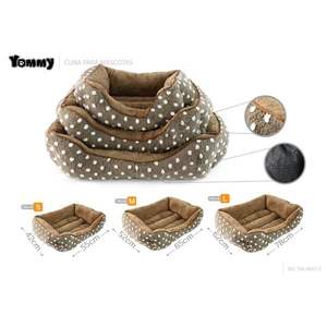 Set di Tre Pezzi di Cucce per Animali Domestici in Velluto di Cotone Jacquard a Pois e Velluto Artico, Forma Quadrata, Colore Marrone - Product Image 1