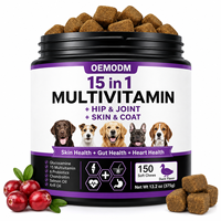 OEM ODM Marque Privée 15-en-1 Multivitamines pour Chiens sous Forme de Friandises Tendres Glucosamine Probiotiques Huile de Saumon Santé Articulaire Peau Pelage et Digestion