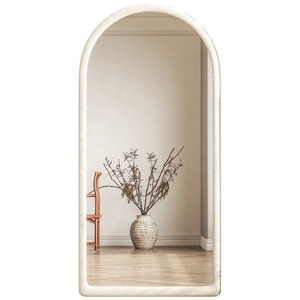 Miroir de corps entier à design avancé, miroir mural à double usage, miroir de sol, style crème, cadre en tissu doux - Product Image 1