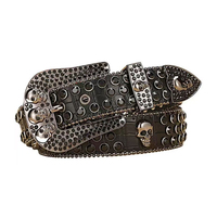 Ceinture avec boucle en alliage, motif crâne, style punk Y2K, article transfrontalier européen et américain le plus vendu, incrusté de diamants.