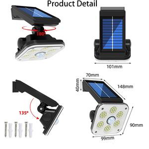 Lampe solaire LED extérieure, applique murale LED, veilleuses avec détecteur de mouvement, éclairage de sécurité, serre, jardin, rue, étanche - Product Image 3