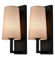 Lampu Dinding E27 Kain Besi Hangat Modern untuk Kamar Tidur, Ruang Tamu, Latar Belakang Hotel, Warna Hitam Beige