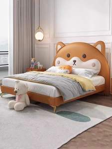 Cama para niños tapizada de 1,5 m con almacenamiento Cama individual de diseño de perro simple moderno para niños y niñas - Product Image 3