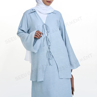 Nouvel ensemble Abaya personnalisé 2026, robe musulmane 2 pièces pour femmes, vêtements islamiques en gros, Abaya aspect lin texturé avec jupe