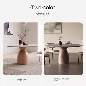 طاولة طعام خشبية صلبة فاخرة بتصميم إيطالي حديث وبسيط مع قاعدة دوارة خارجية من فوشان روك بلات، تتسع لأربعة أشخاص، أثاث منزلي - Product Image 5