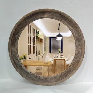 Benutzer definierte Herschel Eitelkeit großen Kreis großen Holzrahmen Ganzkörper Dressing Wohnkultur hängen runde Wand spiegel Miroir Spiegel