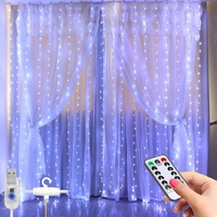 Luces de Cortina Navideñas de 3x3m, Luz Blanca Fría, Control Remoto USB, 8 Modos, Cable de Cobre, Guirnalda de Luces para Ventana, Decoración Navideña
