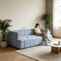 Canapé sectionnel compressé de taille personnalisable avec tissu en velours côtelé, canapé compressé en boîte