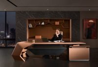 Meubles de bureau en cuir modernes, ensemble de bureau en forme de L, taille personnalisée, design de table de direction contemporaine