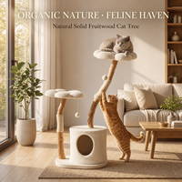 Arbre à chat en bois naturel avec plateformes nuage, branches en sisal et condo rond pour animaux de compagnie - Vente en gros