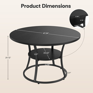 Round Dining Table with <b>Storage</b> Shelf Industrial Metal Frame Kitchen Table Double Layer Dinner Table for Dining Room Kitchen - Product Image 6