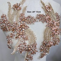 Applique décorative 3D en strass à motif de verre rose, à perles volumineuses, à dos plat, thermocollante et à coudre, écologique, pour robes de mariée et de danse