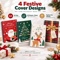 Carnet A4 festif à spirale, 80 feuilles, motif flocon de neige, bloc-notes cadeau de Noël pour l'écriture et le journalisation des fêtes
