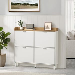 <strong>Shoe</strong> Cabinet with 4 Flip Drawers, 19cm Large <strong>Shoe</strong> Storage Unit for Entryway, Narrow Hallway <strong>Shoe</strong> Cupboard with Top Shelf - Product Image 3