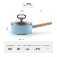 Casserole antiadhésive de 16 cm avec couvercle en verre, casserole de qualité alimentaire pour la nourriture pour bébés