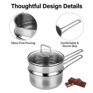 Olla de acero inoxidable para baño maría, olla para derretir chocolate, <span class=keywords><strong>cacerola</strong></span> para leche <span class=keywords><strong>con</strong></span> mango único, cesta <span class=keywords><strong>vaporera</strong></span> y tapa de vidrio - Product Image 4