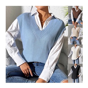 Stock Ingrosso Autunno Casual Maglia Canotta Scollo a V Abbigliamento <span class=keywords><strong>Donna</strong></span> Top Maglioni Tinta Unita Senza Maniche Gilet <span class=keywords><strong>Donna</strong></span> Pullover Top - Product Image 1