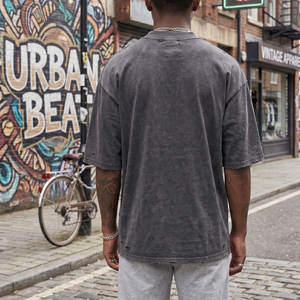 Kaos Hitam Pria Streetwear Kasual Oversized Distressed Acid Washed Custom Logo Digital Print <span class=keywords><strong>Vintage</strong></span> Unisex - Product Image 4