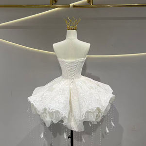 Jfh77 Vestido de Novia Corto con Lentejuelas 3D y Encaje, sin Tirantes, Ideal para Fiestas, Diseño Exclusivo Jancember, Gran Venta - Product Image 5