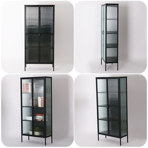 Mueble de Metal y Vidrio para el Hogar, Vitrina de Vidrio Ondulado de 2 Puertas, Mueble de Almacenamiento de Libros, Vitrina para Exhibición de Vino - Product Image 2
