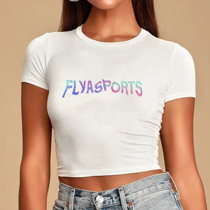 Bé TEE Cắt Phụ Nữ Đồ Họa T Áo Sơ Mi Đồng Bằng Mùa Hè Cotton Chặt Chẽ Mỏng Phù Hợp Với T Áo Sơ Mi Hàng Đầu Quá Khổ Crop Top Mujer Sexy Cho Phụ Nữ - Product Image 3