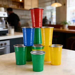 Gobelets jetables en acier inoxydable de 16 oz (500 ml) personnalisables avec logo, colorés (rouge, bleu), pour bière, fêtes, boissons, stades, bars, vin - Product Image 1