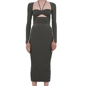 Nuevo Vestido de Punto Elegante y Cómodo de Manga Larga con Aberturas y Cuello en V - Product Image 2