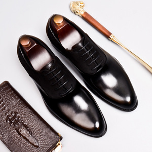 S0394X Men's Business Suit British Style Genuine Leather Matte Wedding Handmade Oxford Shoes <b>Pointed</b> Toe - Product Image 1