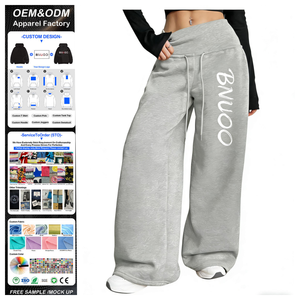 <span class=keywords><strong>Pantaloni</strong></span> Sportivi da Donna Personalizzati in Cotone con Elastico in Vita, Gamba Larga, Stile <span class=keywords><strong>Palazzo</strong></span>, Vita Alta, Vestibilità Ampia - Product Image 1